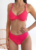 Bikini set ριμπ με μεταλλικούς κρίκους - Φούξια - thefashionproject.gr - Modern ocean