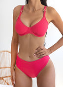 Bikini set ριμπ με μεταλλικούς κρίκους - Φούξια - thefashionproject.gr - Modern ocean