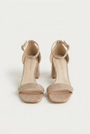 TFP - Block Heel Ankle Strap Sandals - Nude Lurex