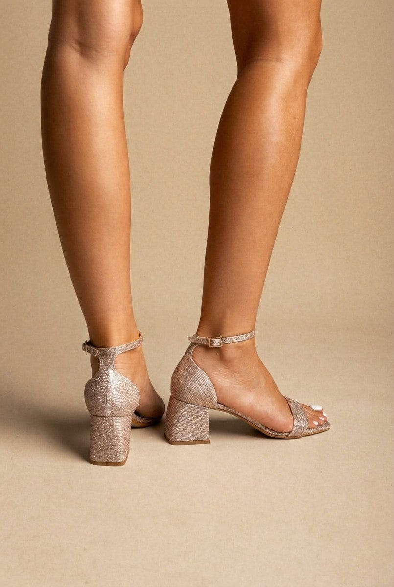 TFP - Block Heel Ankle Strap Sandals - Nude Lurex