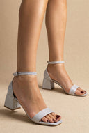 TFP - Block Heel Ankle Strap Sandals - Silver Lurex
