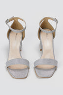 TFP - Block Heel Ankle Strap Sandals - Silver Lurex