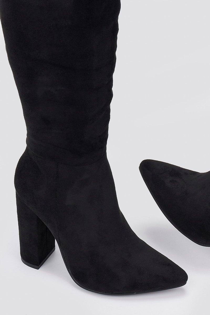 Ideal shoes - Block Heel Boots - Black Suede
