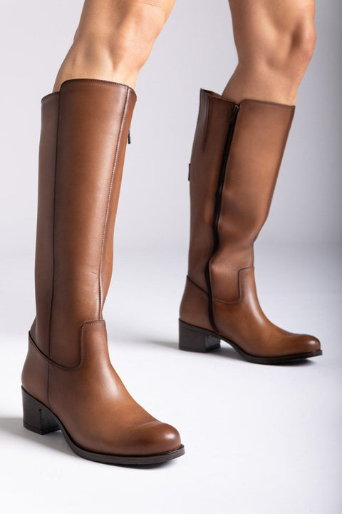Block Heel Boots - Tan Matte