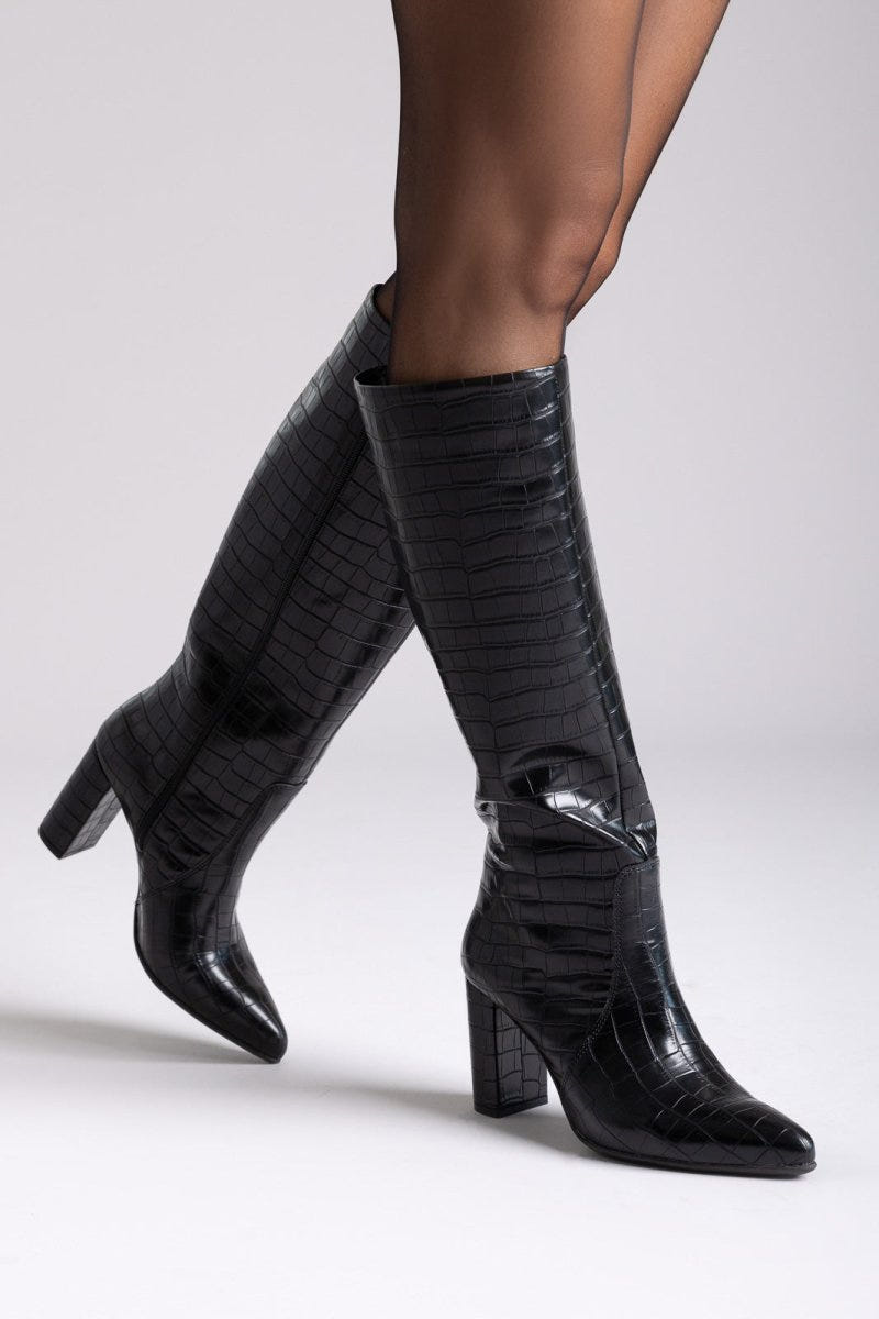 Block Heel Boots Ragazza 0860 - Black Croc - thefashionproject.gr - RAGAZZA
