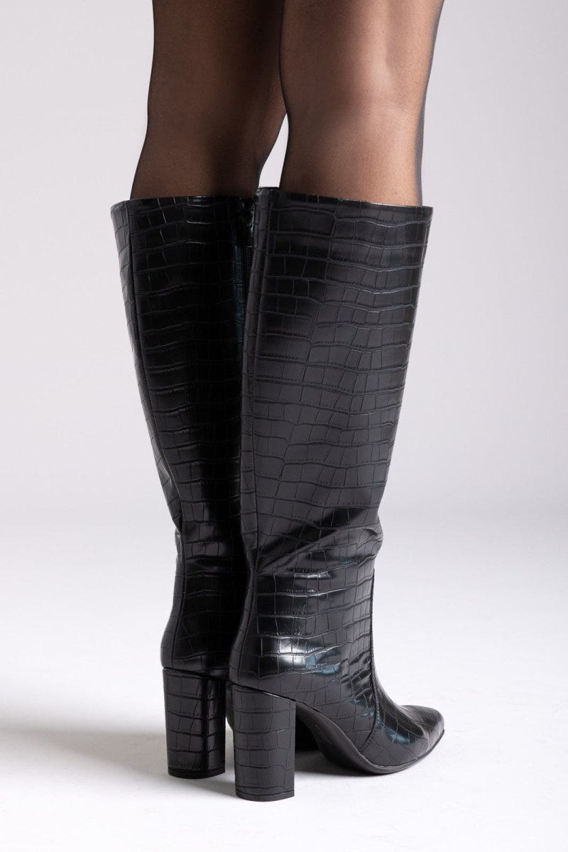 Block Heel Boots Ragazza 0860 - Black Croc - thefashionproject.gr - RAGAZZA