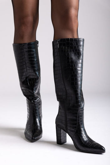 Block Heel Boots Ragazza 0860 - Black Croc - thefashionproject.gr - RAGAZZA