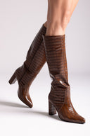 Block Heel Boots Ragazza 0860 - Brown Croc - thefashionproject.gr - RAGAZZA