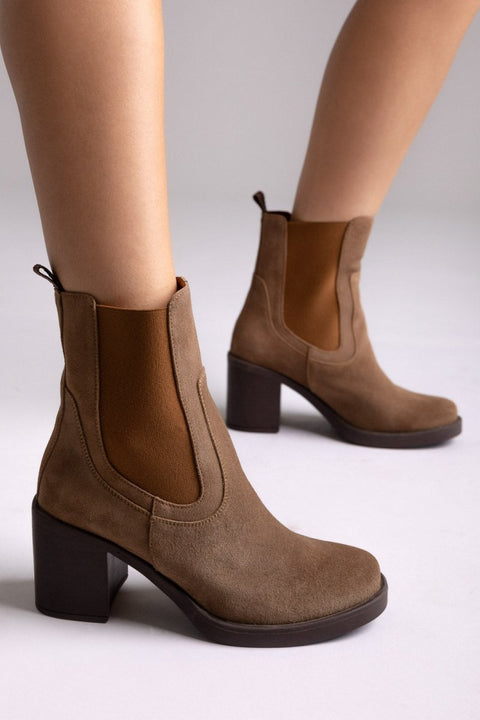 block tacco Chelsea Stivali - Tortora Suede