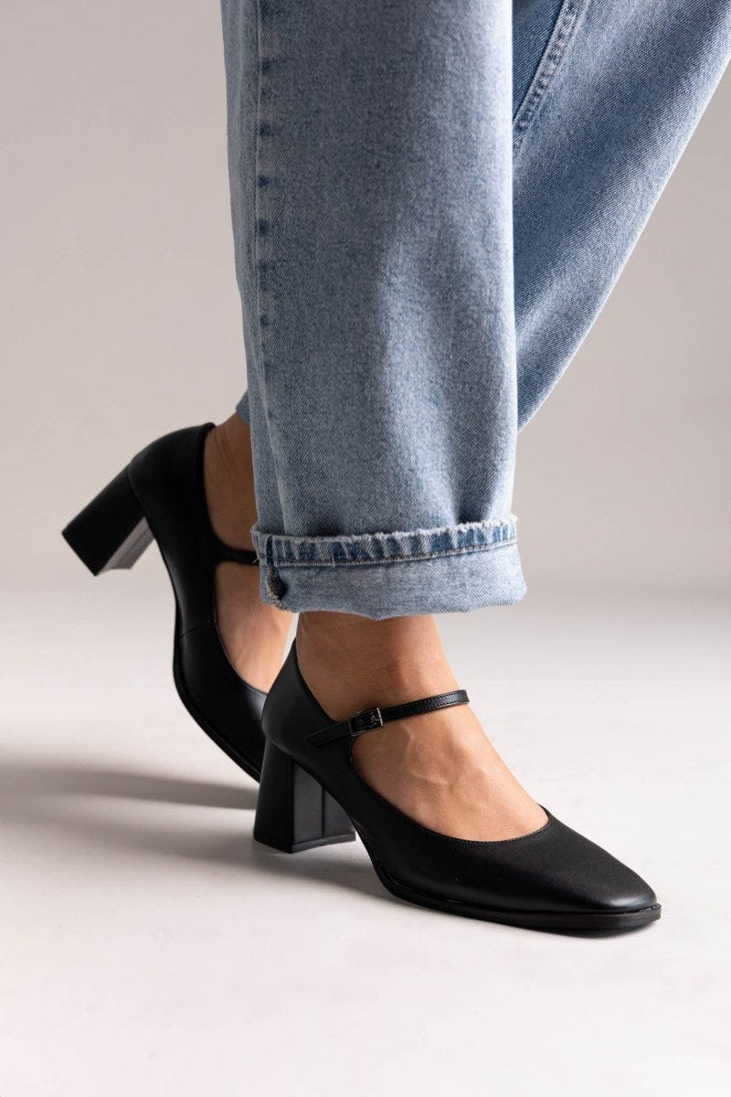 TFP - Block Heel Mary Jane Pumps - Black Matte