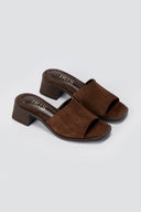 IRIS - Block Heel Mules - Brown Suede