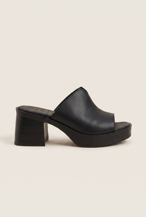 Block Heel Mules Cut Out - Black Matte