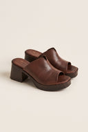 TFP - Block Heel Mules Cut Out - Brown Matte