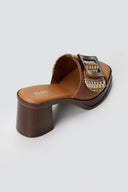 Refresh - Block Heel Mules Oversized Buckle - Tan Matte