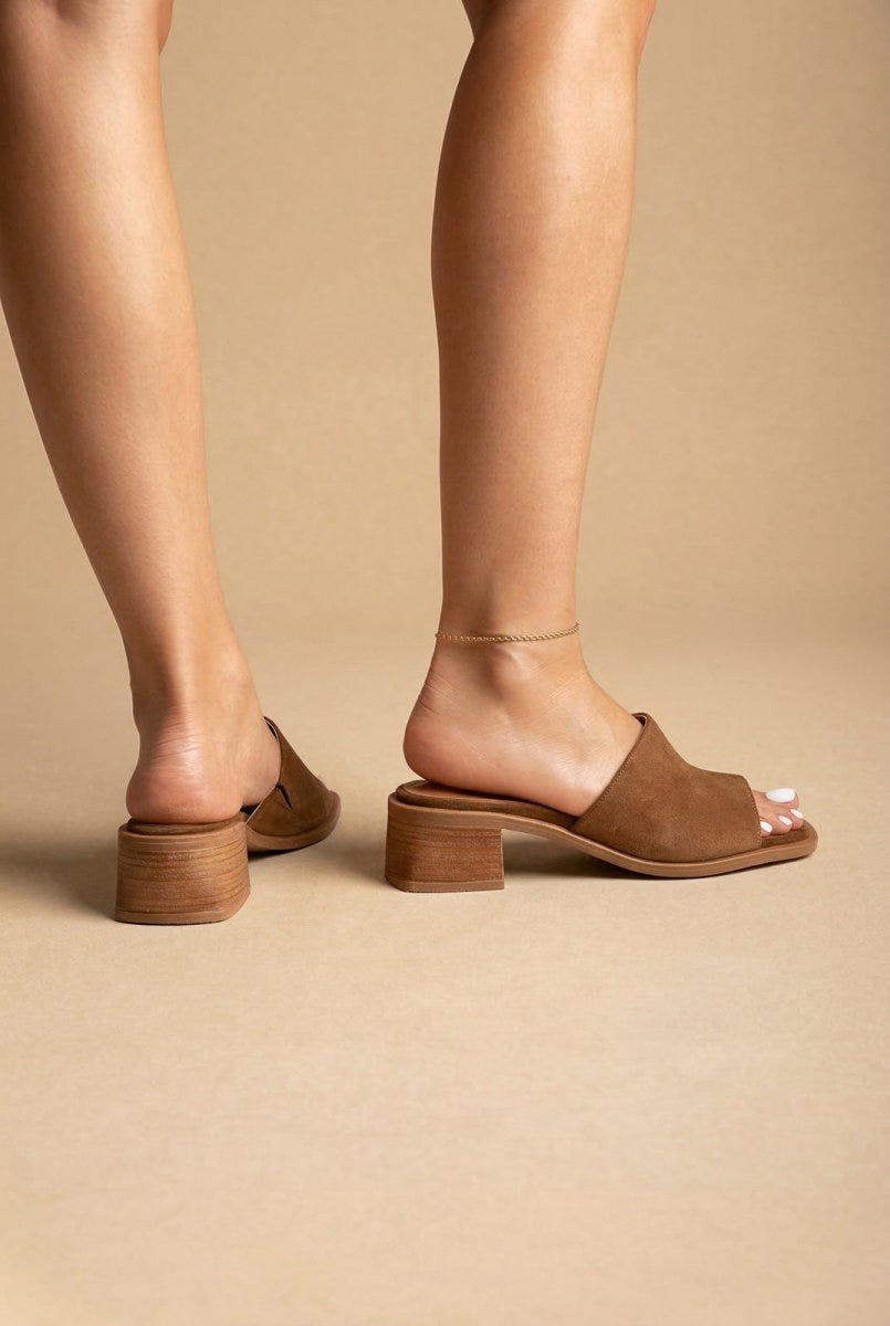 IRIS - Block Heel Mules - Taupe Suede