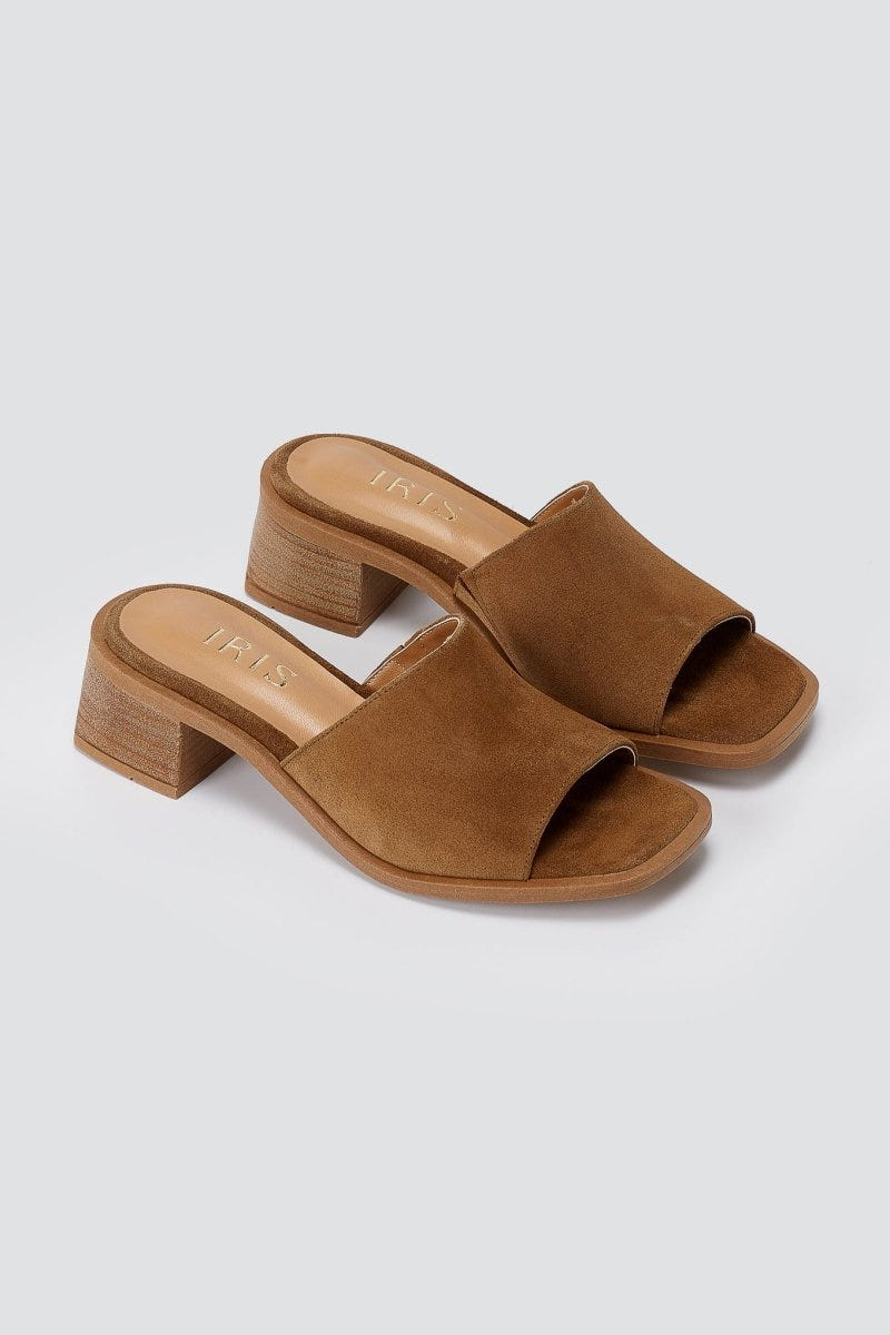 IRIS - Block Heel Mules - Taupe Suede