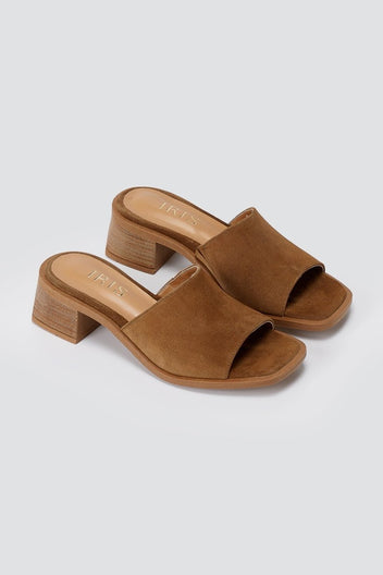 IRIS - Block Heel Mules - Taupe Suede