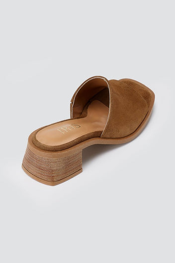 IRIS - Block Heel Mules - Taupe Suede