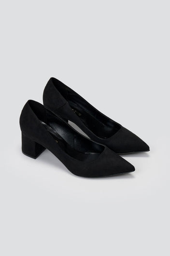 Block Heel Pointed Toe Pumps TFP - Black Suede - thefashionproject.gr - TFP
