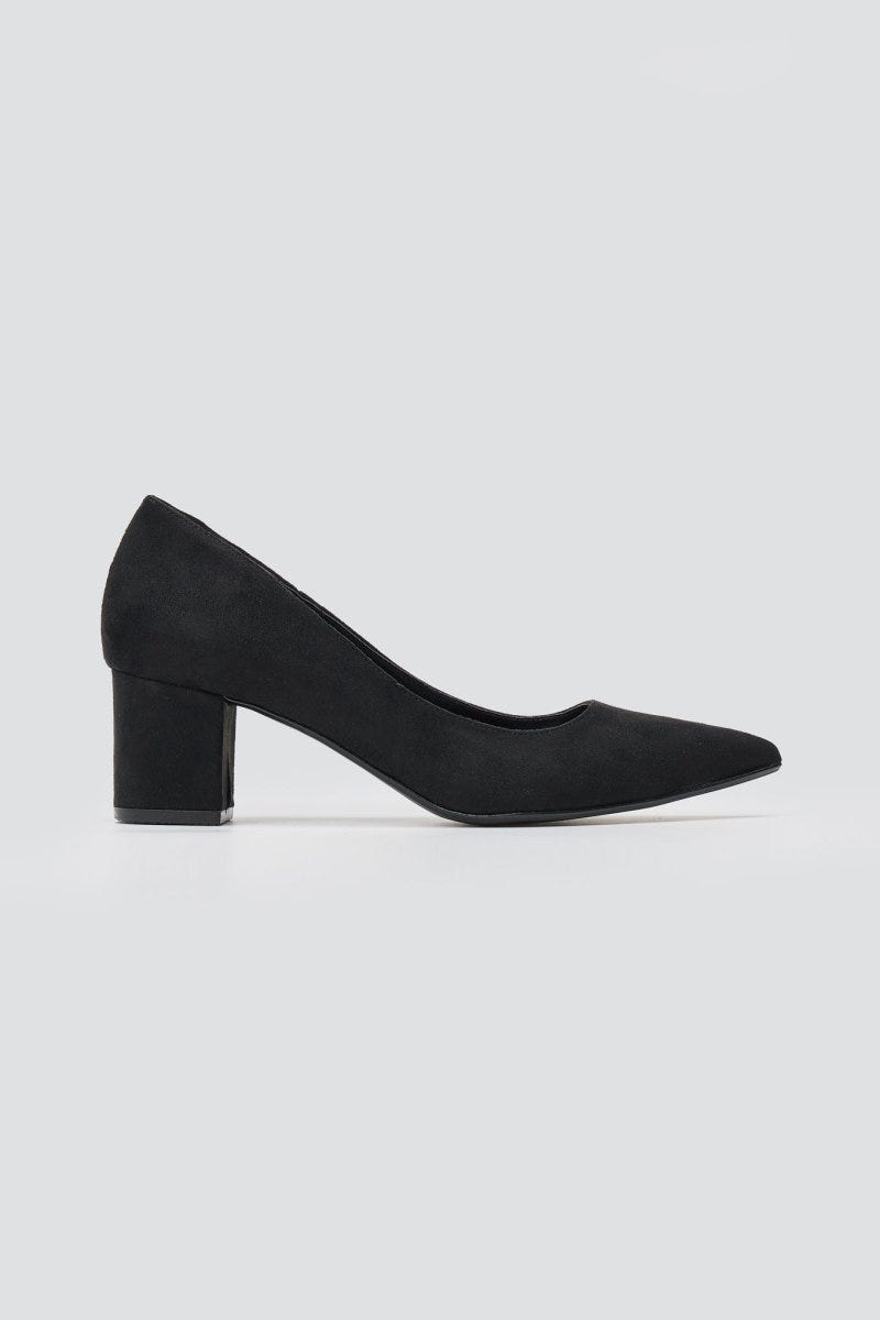 TFP - Block Heel Pointed Toe Pumps - Black Suede