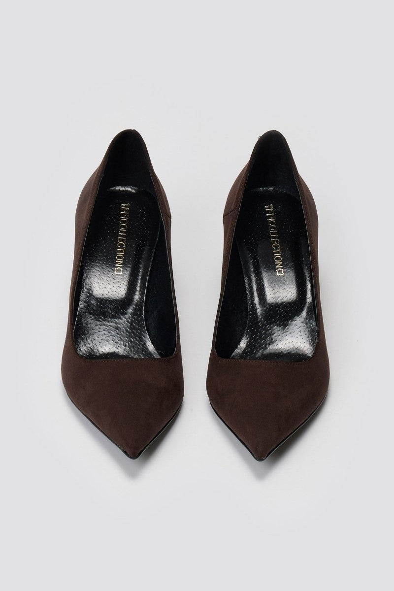 Block Heel Pointed Toe Pumps TFP - Brown Suede - thefashionproject.gr - TFP