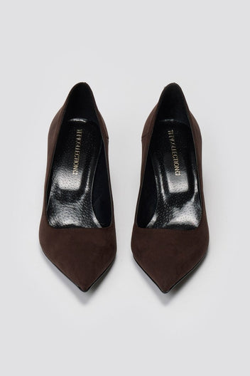 Block Heel Pointed Toe Pumps TFP - Brown Suede - thefashionproject.gr - TFP