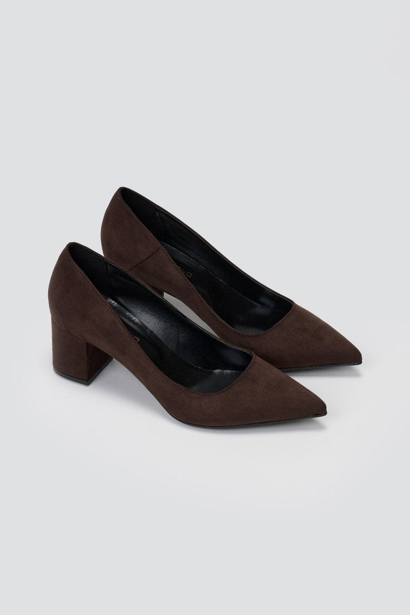 Block Heel Pointed Toe Pumps TFP - Brown Suede - thefashionproject.gr - TFP