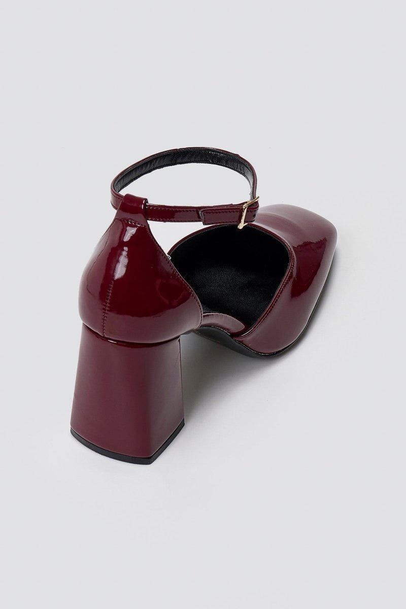 Block Heel Pumps TFP - Bordeaux Patent - thefashionproject.gr - TFP
