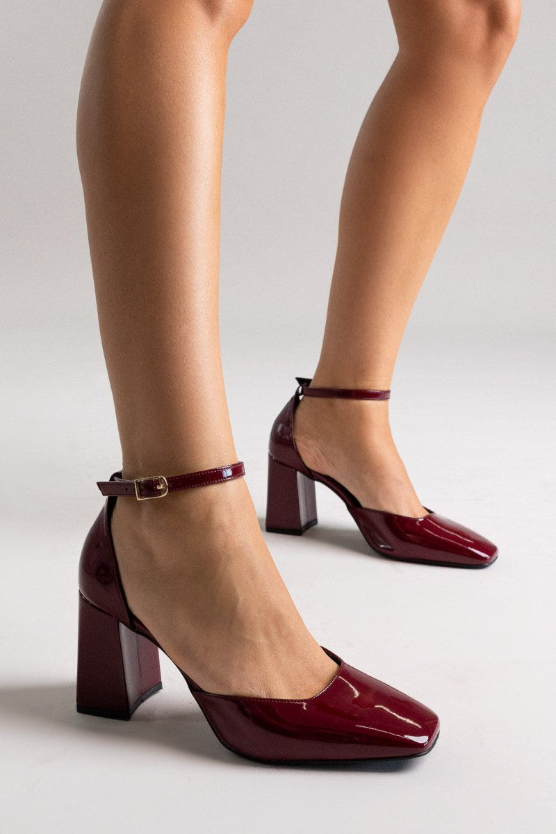 Block Heel Pumps TFP - Bordeaux Patent - thefashionproject.gr - TFP