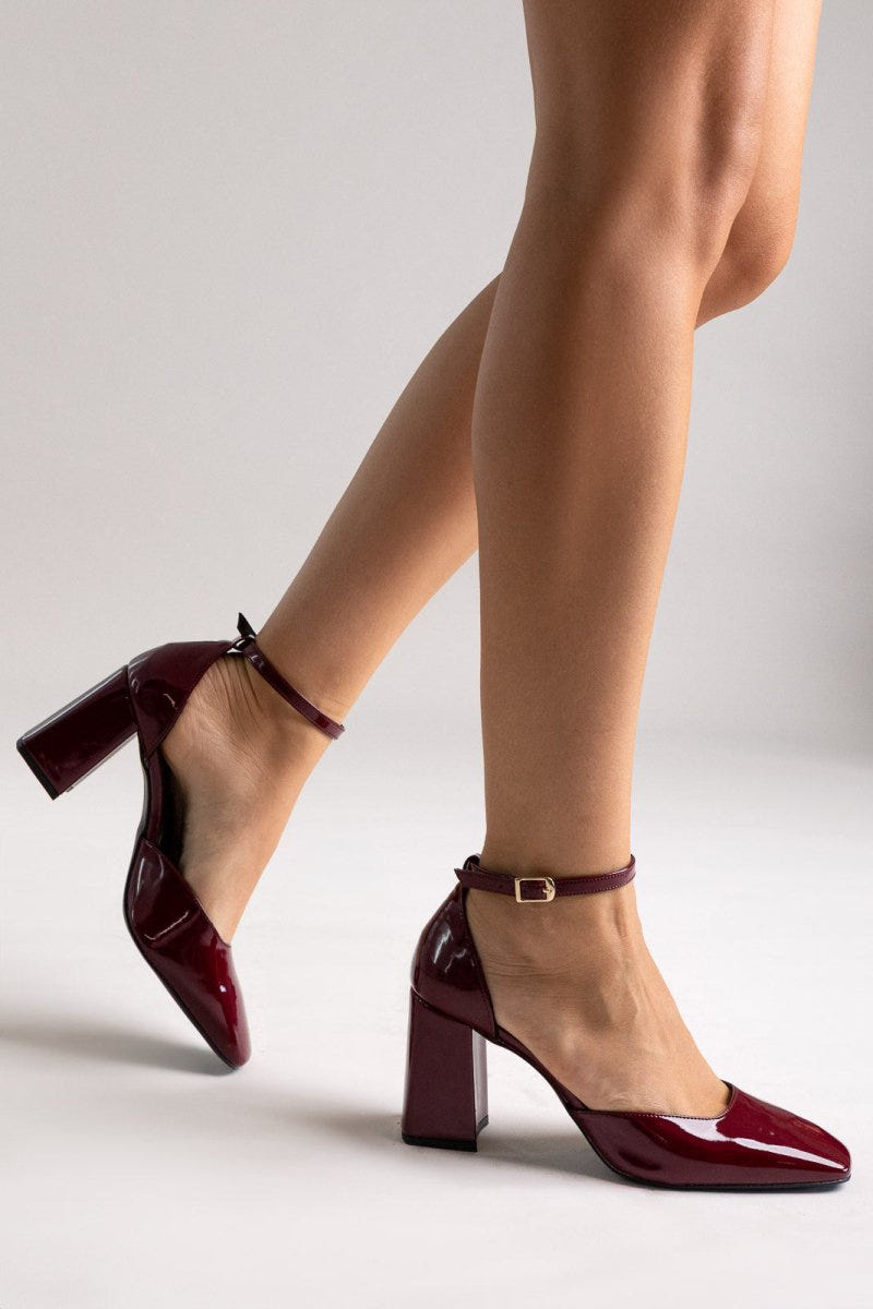 Block Heel Pumps TFP - Bordeaux Patent - thefashionproject.gr - TFP