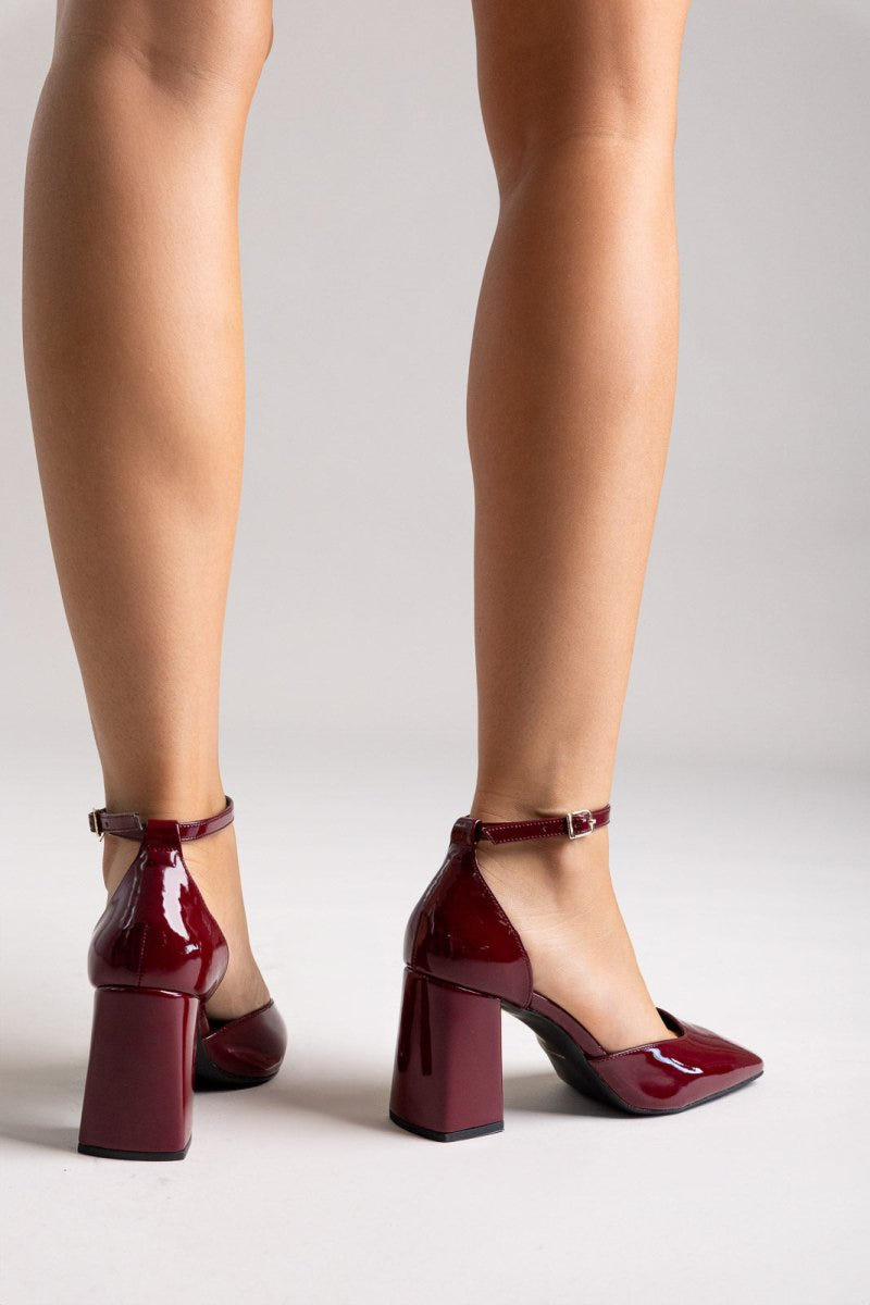 Block Heel Pumps TFP - Bordeaux Patent - thefashionproject.gr - TFP