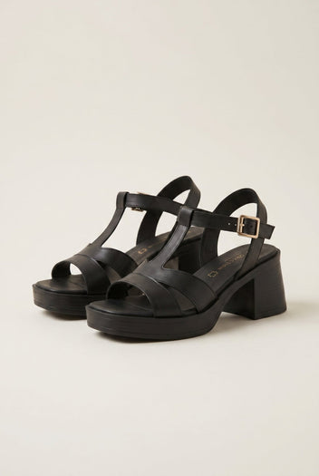TFP - Block Heel Sandals Ankle Strap - Black Matte