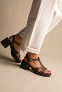 TFP - Block Heel Sandals Ankle Strap - Brown Matte