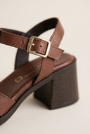 TFP - Block Heel Sandals Ankle Strap - Brown Matte