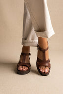 TFP - Block Heel Sandals Ankle Strap - Brown Matte