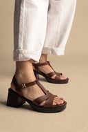 TFP - Block Heel Sandals Ankle Strap - Brown Matte
