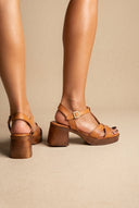 TFP - Block Heel Sandals Ankle Strap - Tan Matte