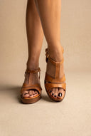 TFP - Block Heel Sandals Ankle Strap - Tan Matte