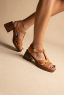 TFP - Block Heel Sandals Ankle Strap - Tan Matte