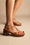 TFP - Block Heel Sandals Ankle Strap - Tan Matte