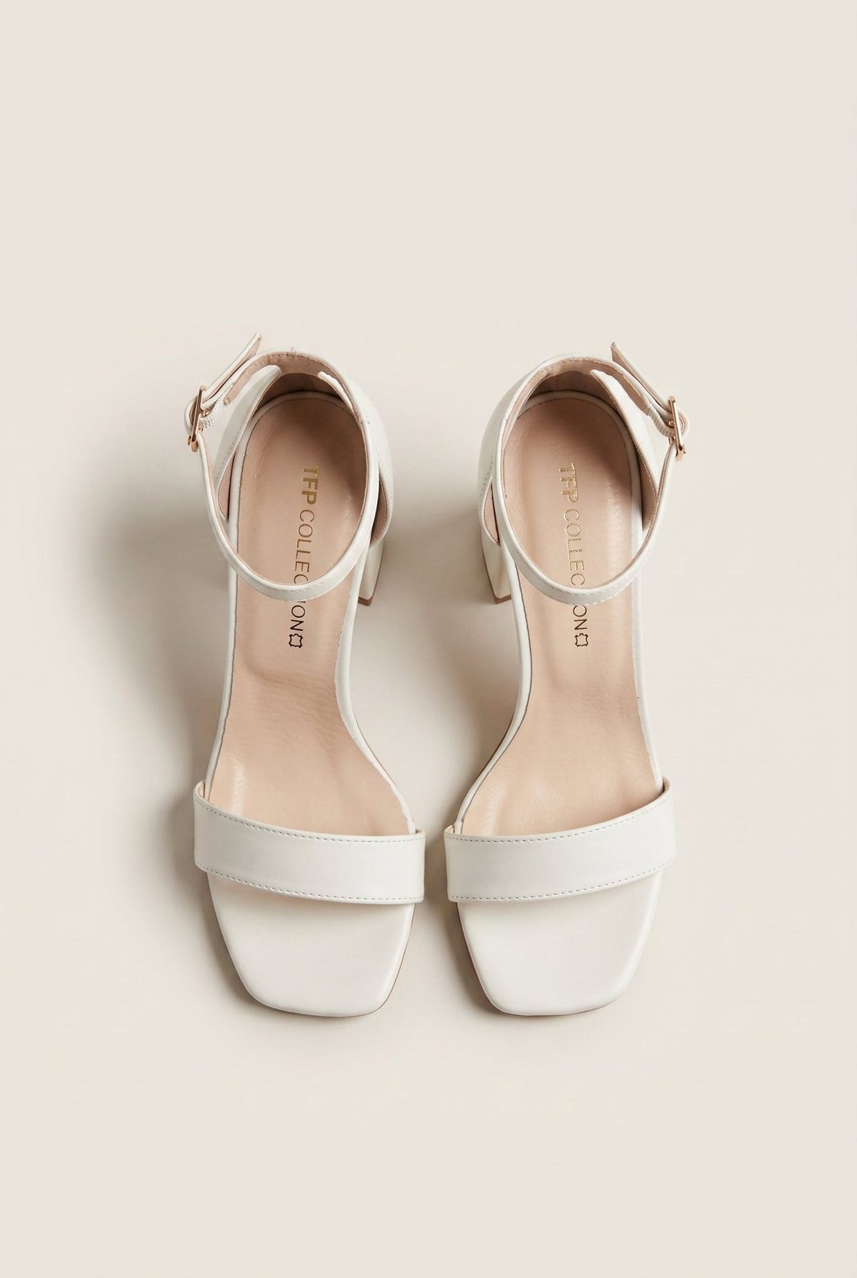 TFP - Block Heel Sandals Ankle Strap - White Matte