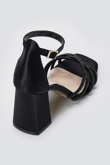 TFP - Block Heel Sandals - Black Satin