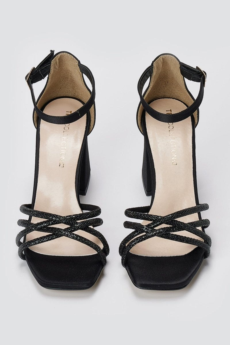 TFP - Block Heel Sandals - Black Satin