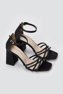 TFP - Block Heel Sandals - Black Satin