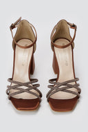 TFP - Block Heel Sandals - Brown Satin