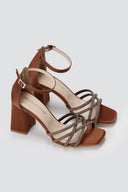 TFP - Block Heel Sandals - Brown Satin