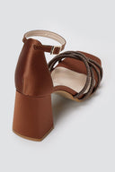 TFP - Block Heel Sandals - Brown Satin