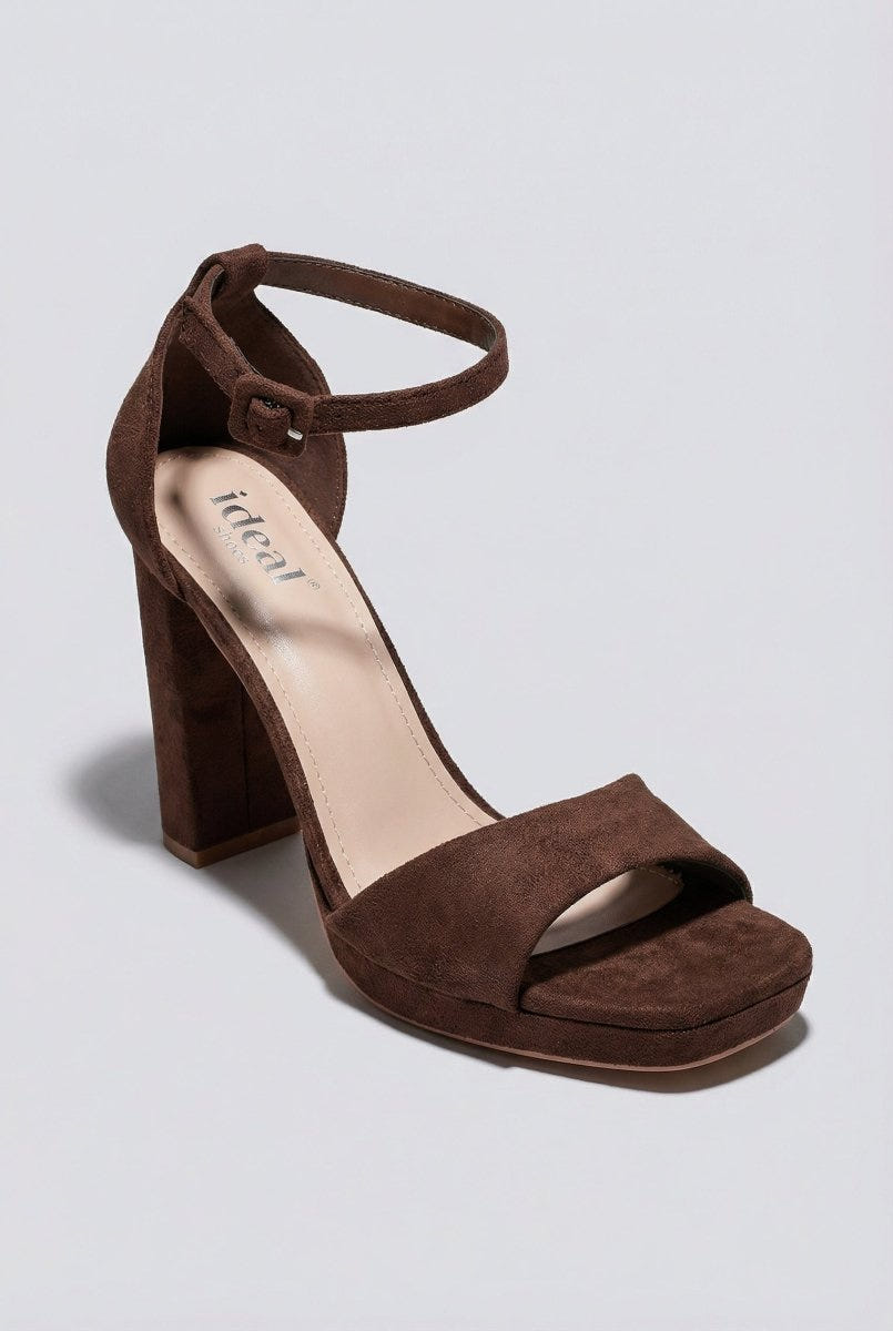 MARQUIIZ - Block Heel Sandals - Brown Suede