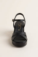 TFP - Block Heel Sandals Crossover Strap - Black Matte