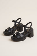 TFP - Block Heel Sandals Crossover Strap - Black Matte